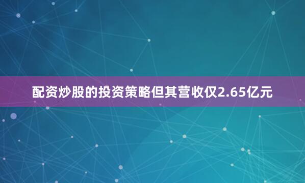 配资炒股的投资策略但其营收仅2.65亿元
